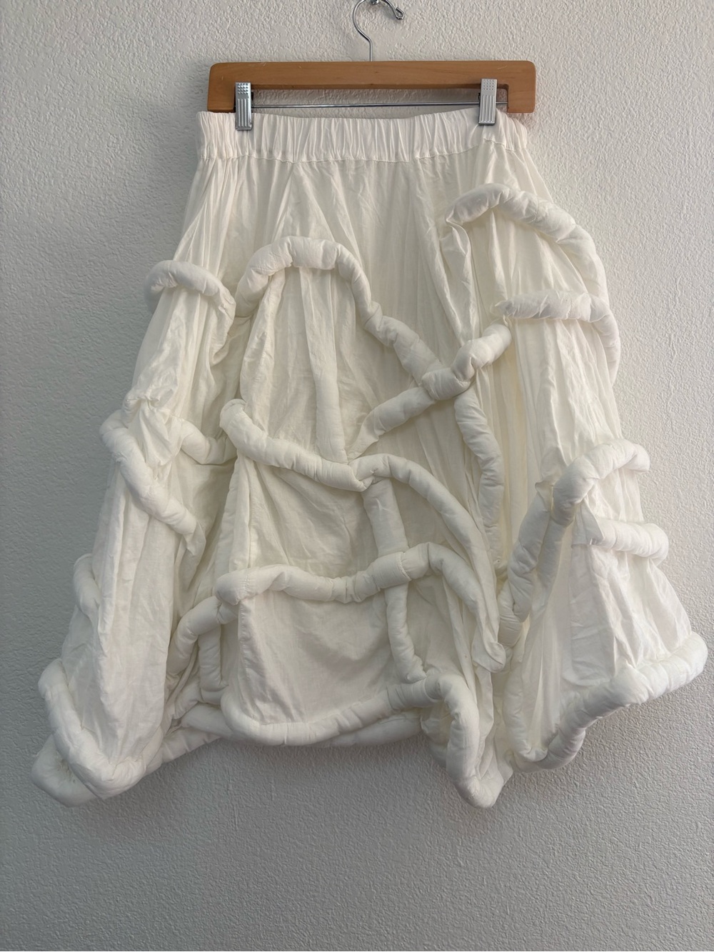 White Sculptural A-Line Midi Skirt with Puff-Trim - Picture 2 of 2